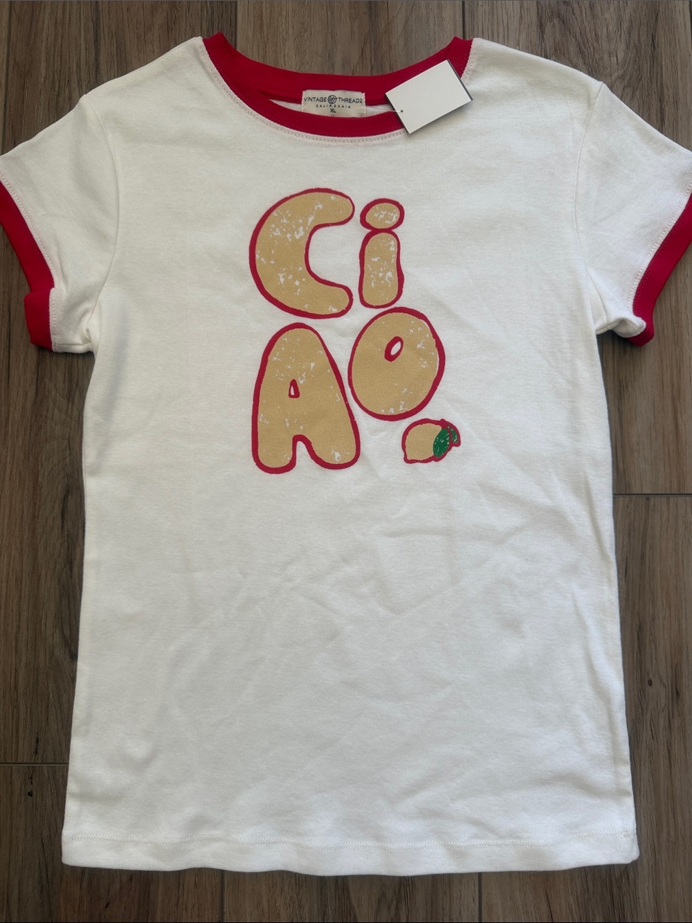 Ciao Ringer Tee XL Italian Summer Retro Graphic T Shirt-New
